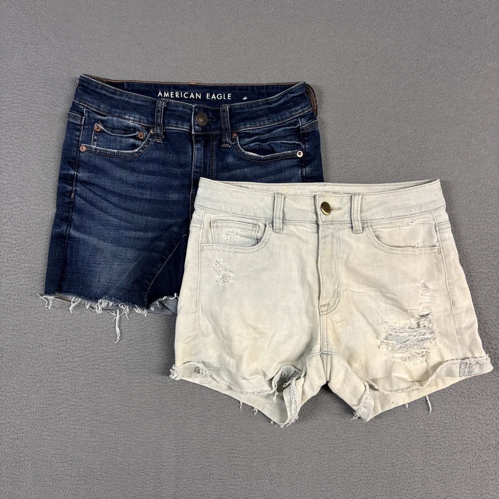 American Eagle Shorts Lot Bundle Womens 4 Blue Shortie Midi Distressed Denim